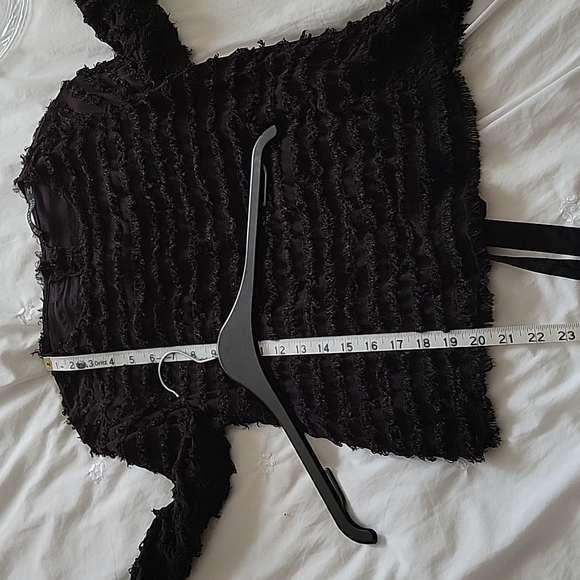 Zara Women's Black Open-Back Flocked Stripe Top-Size XS - Picture 12 of 13